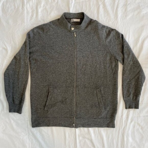 BRUNELLO CUCINELLI Gray Cashmere Full Zip Cardigan Sweater Jacket XL - Picture 3 of 16